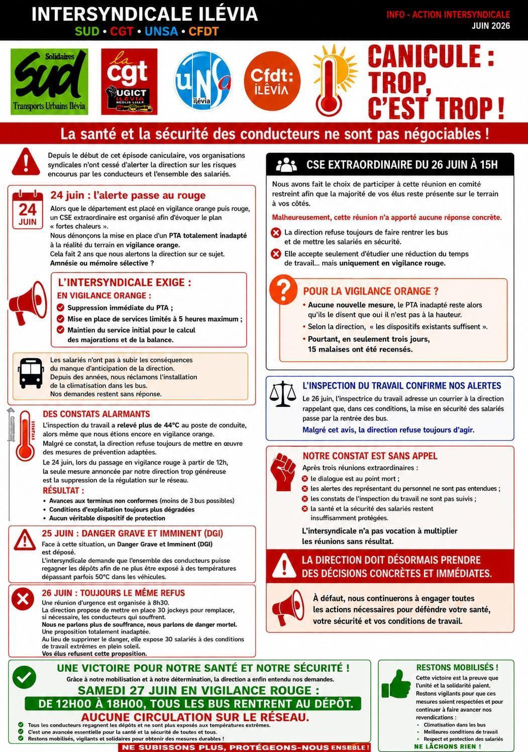 Intersyndicale ILÉVIA // Canicule : trop c'est trop !