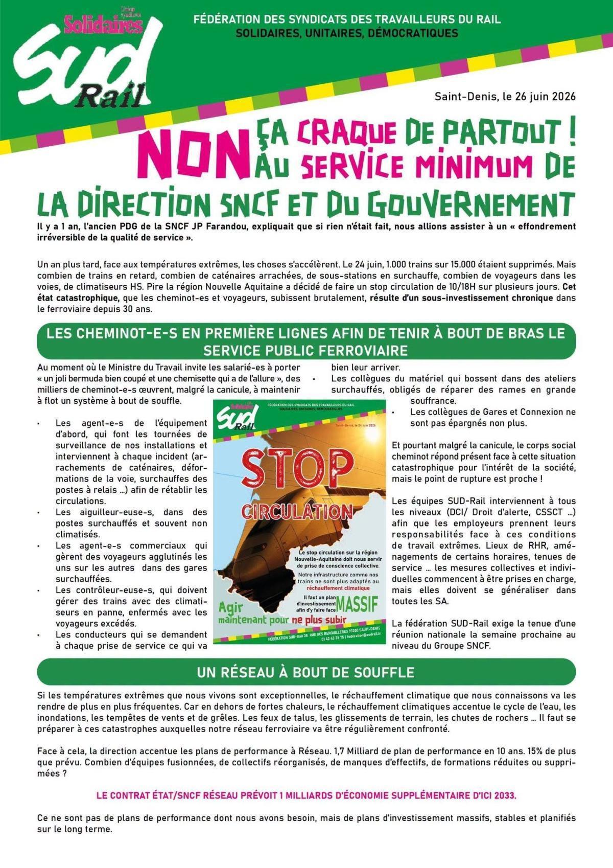 SUD-Rail // Canicule : non au service minimum du patronat et du gouvernement !