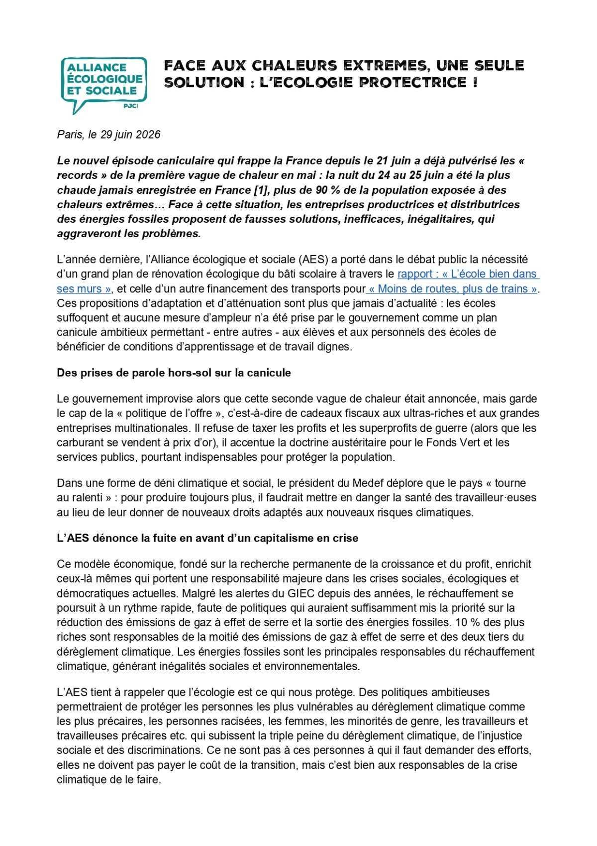 Face aux chaleurs extrêmes, une solution : l'écologie protectrice !