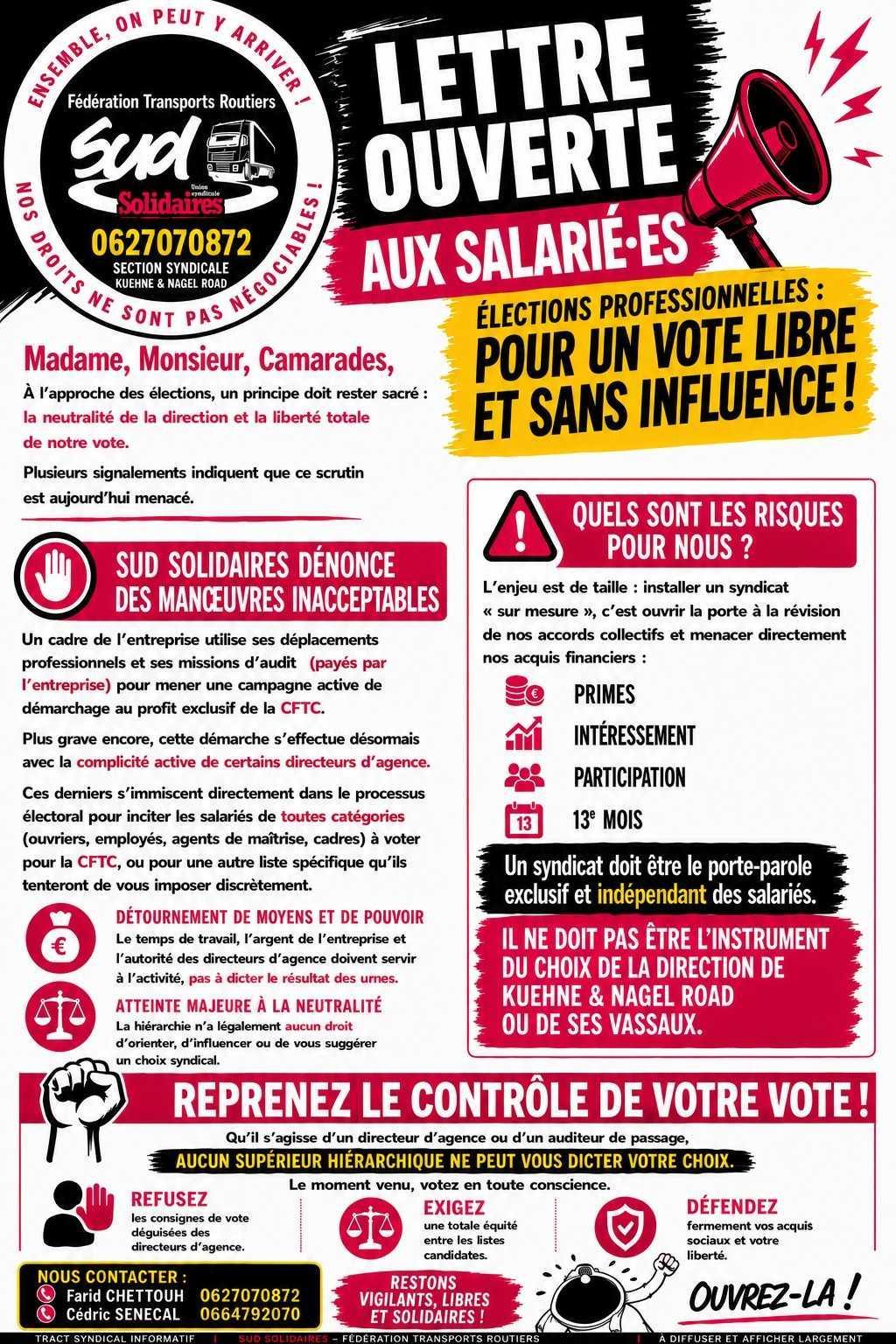 SUD Kuehne nagel Road // Lettre ouverte aux salariés
