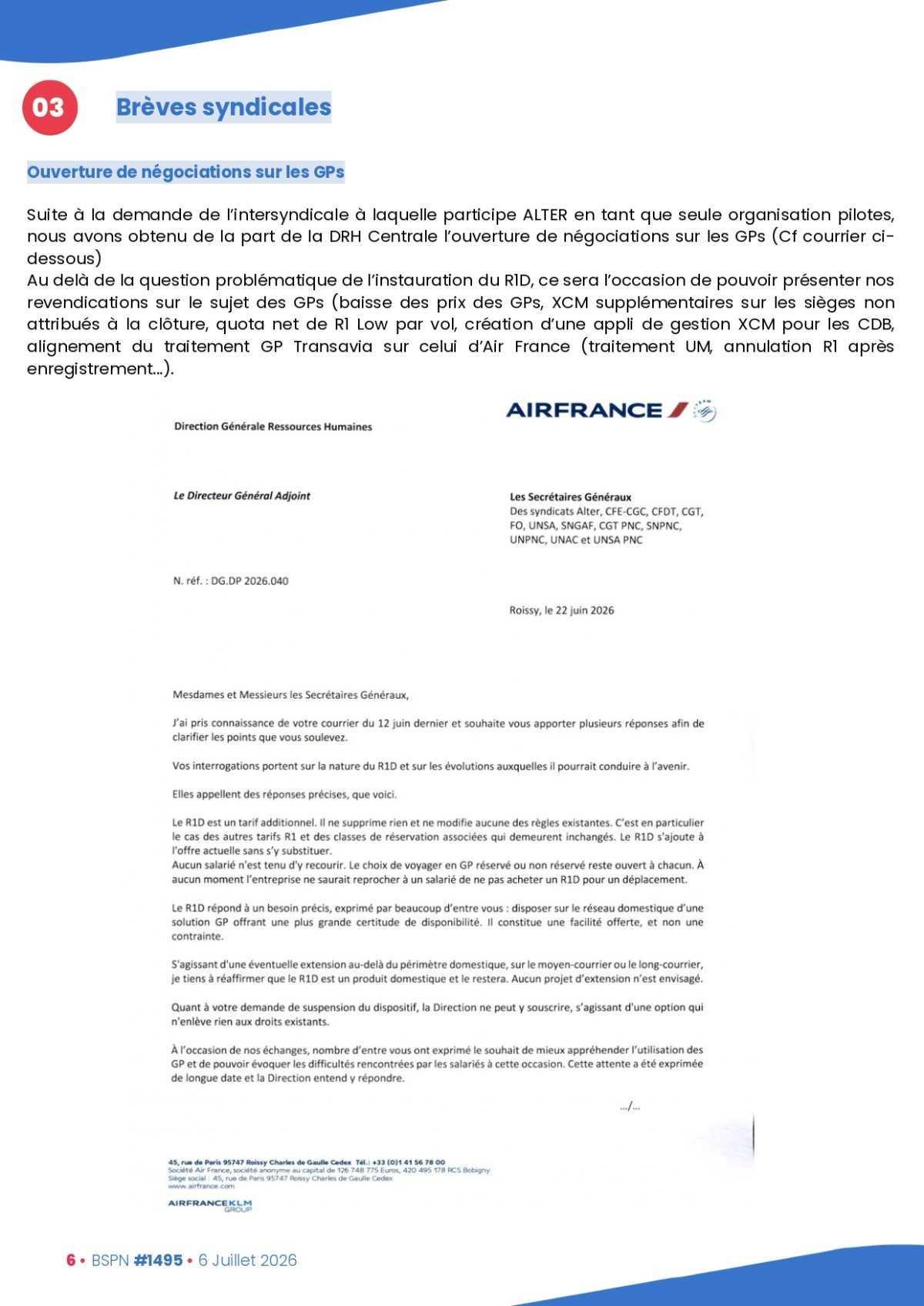 ALTER // Bulletin Syndical du Personnel Naviguant # 1495