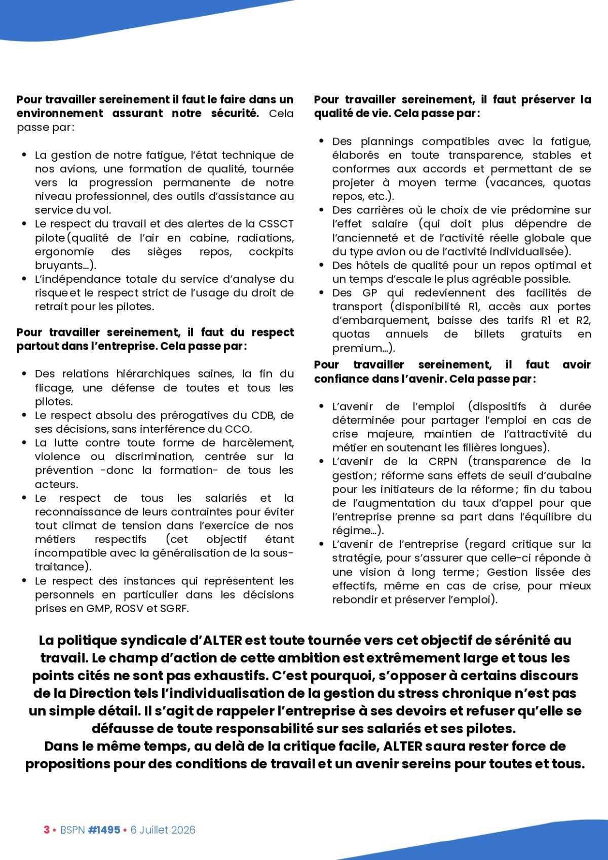 ALTER // Bulletin Syndical du Personnel Naviguant # 1495