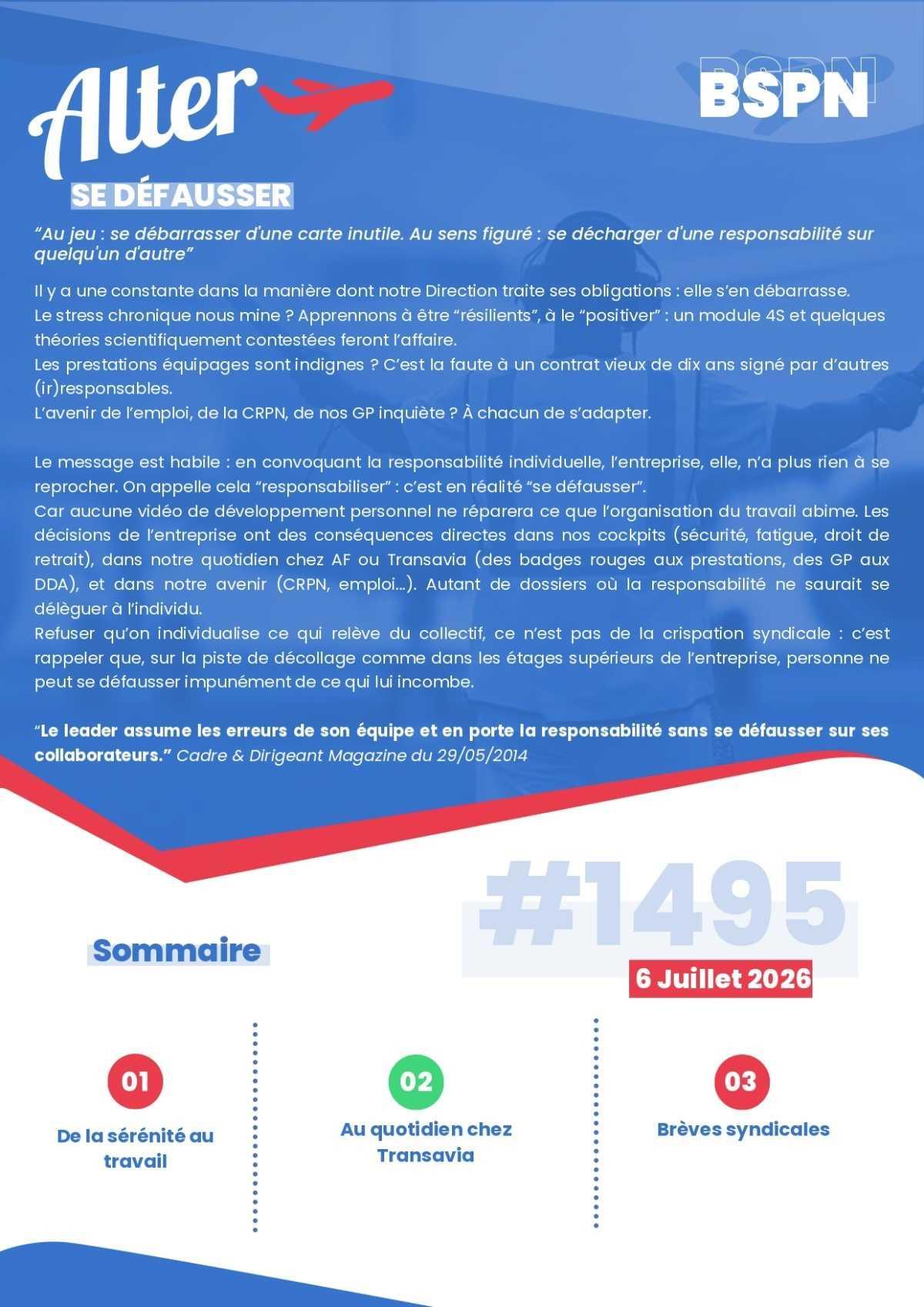 ALTER // Bulletin Syndical du Personnel Naviguant # 1495