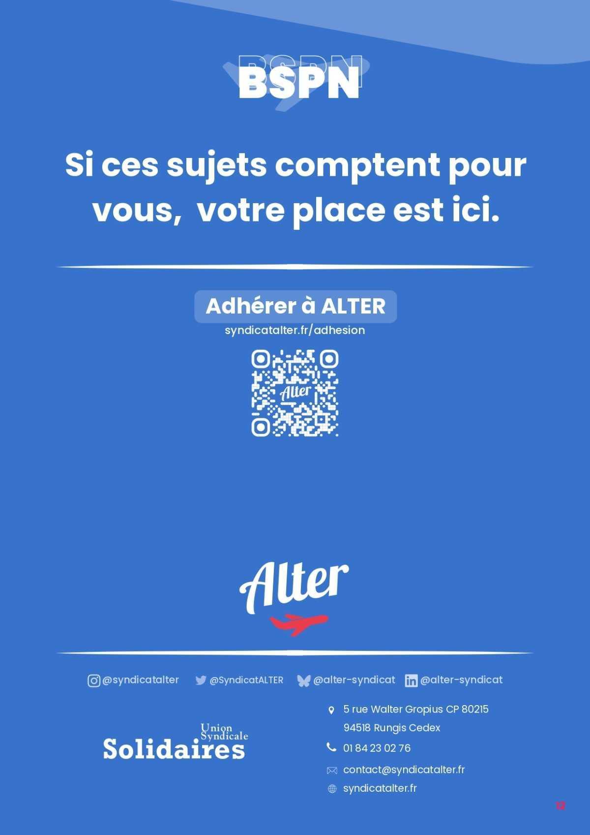 ALTER // Bulletin Syndical du Personnel Naviguant # 1496 du 27 juillet 2026