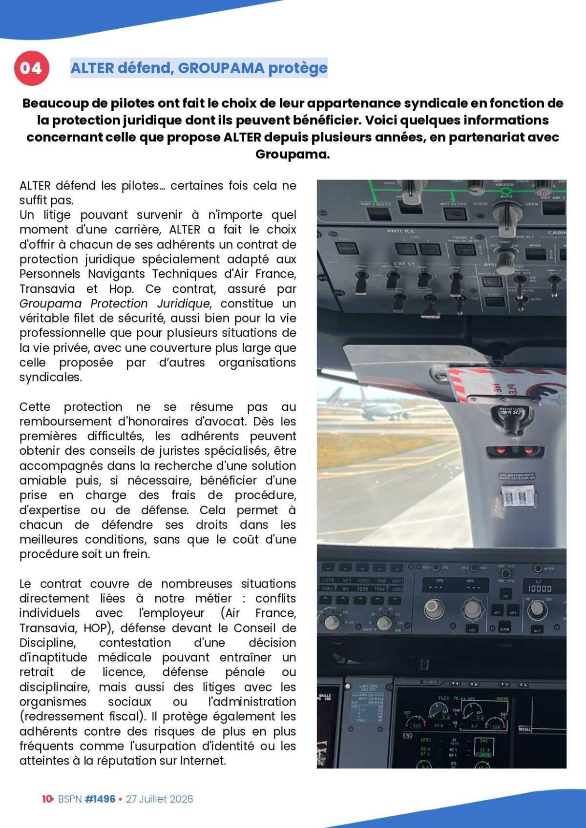 ALTER // Bulletin Syndical du Personnel Naviguant # 1496 du 27 juillet 2026