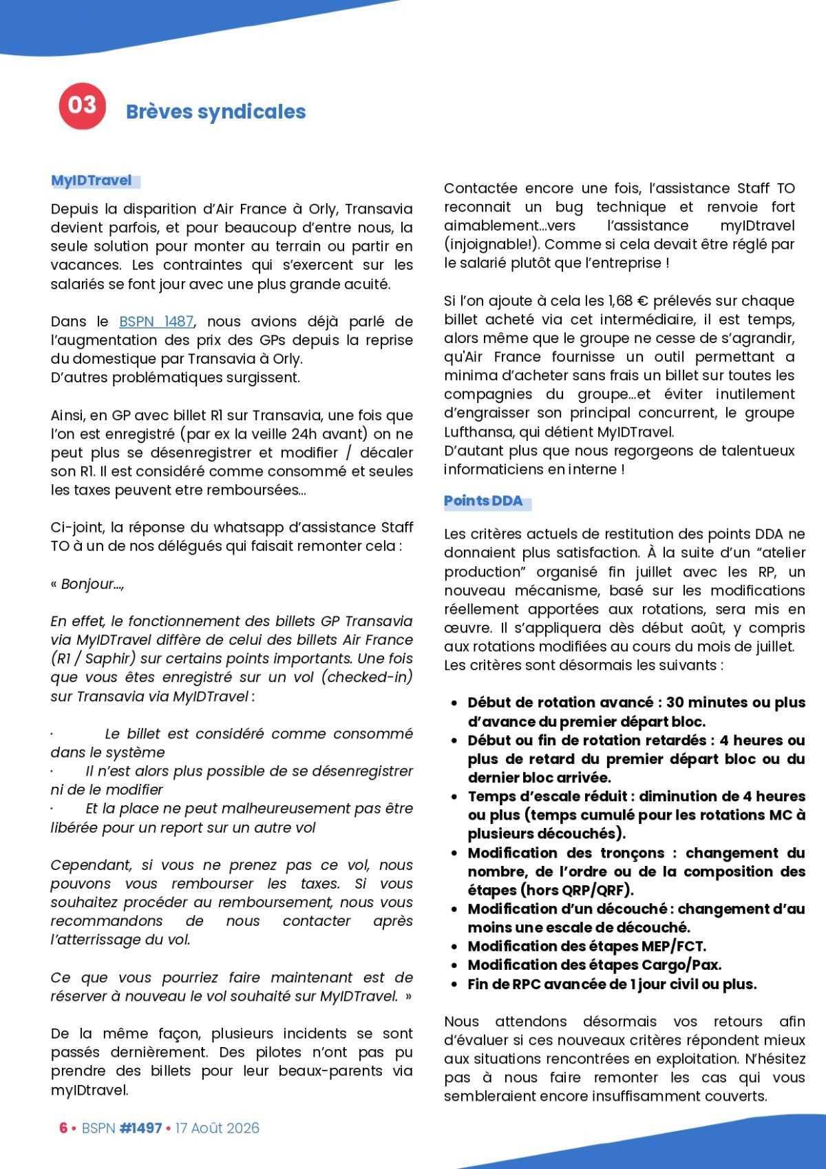 ALTER // Bulletin Syndical du Personnel Naviguant # 1497