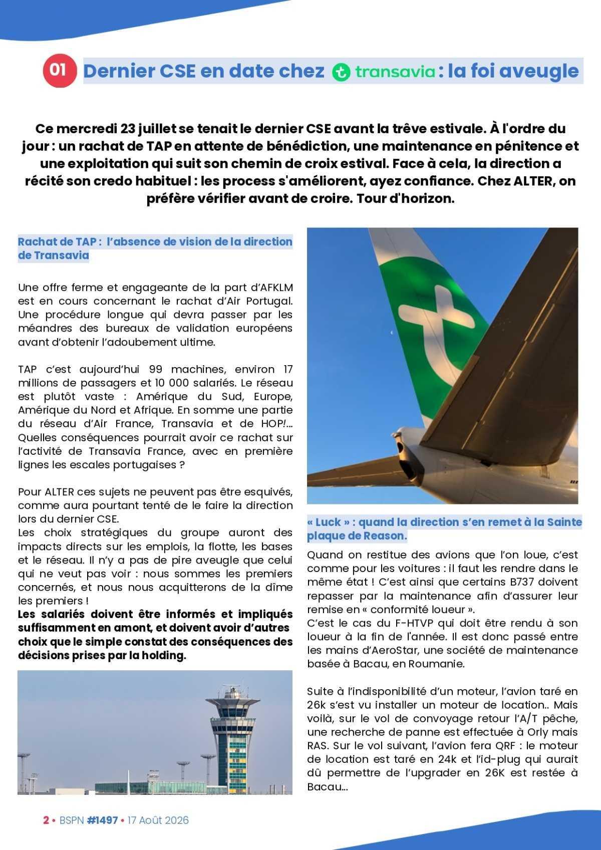 ALTER // Bulletin Syndical du Personnel Naviguant # 1497