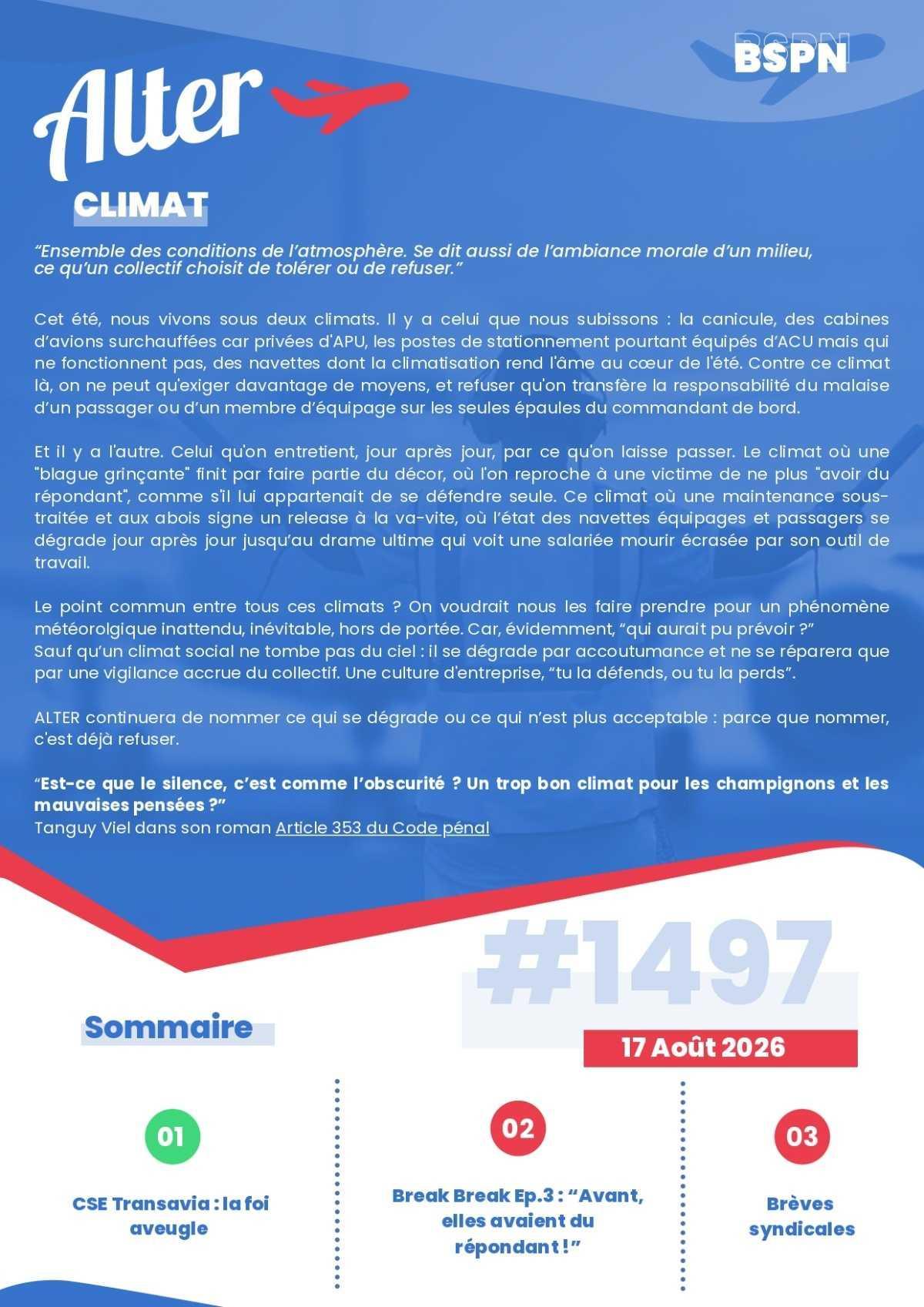 ALTER // Bulletin Syndical du Personnel Naviguant # 1497