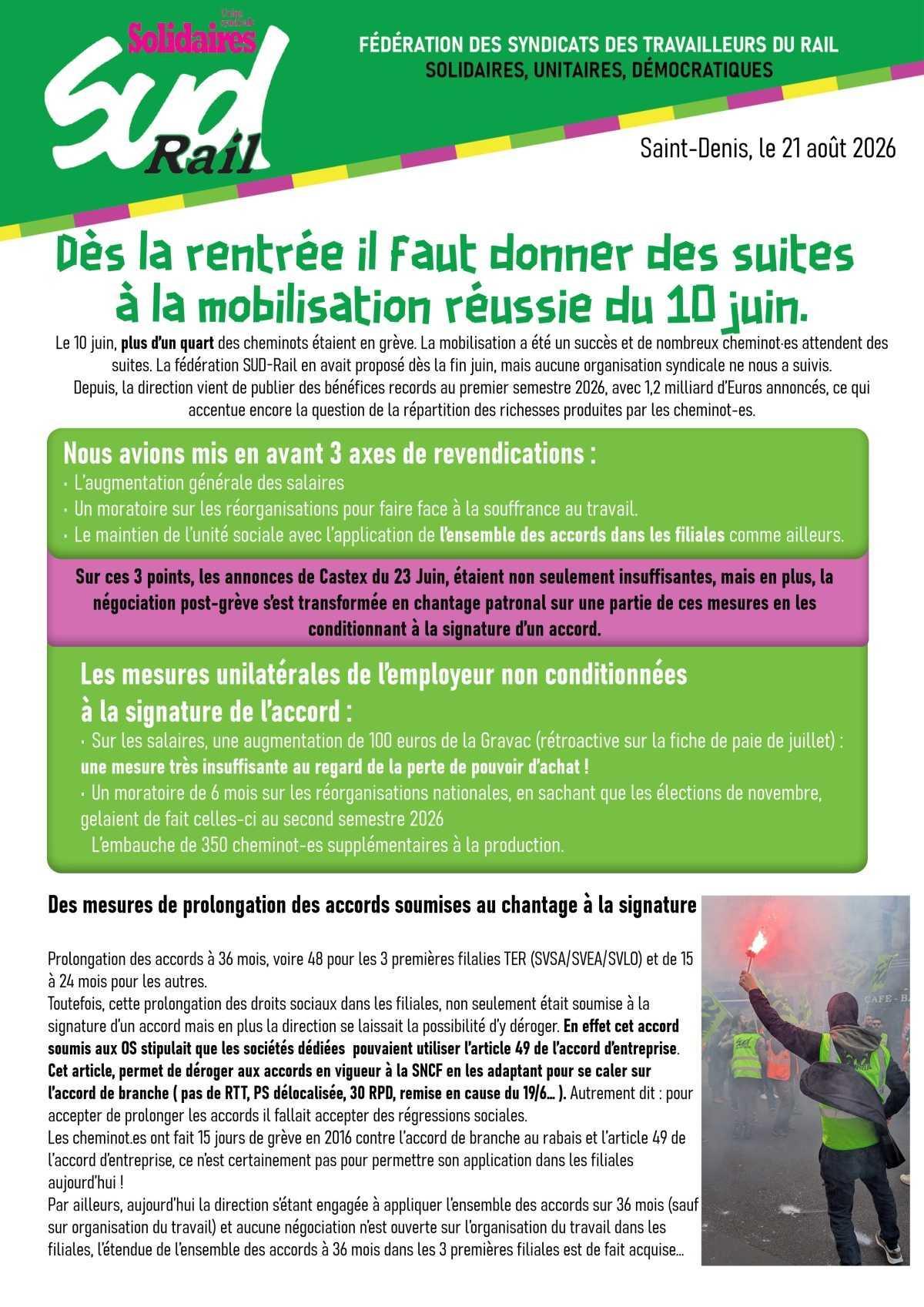 SUD-Rail // Dès la rentrée, il faut donner suite à la mobilisation réussie du 10 juin