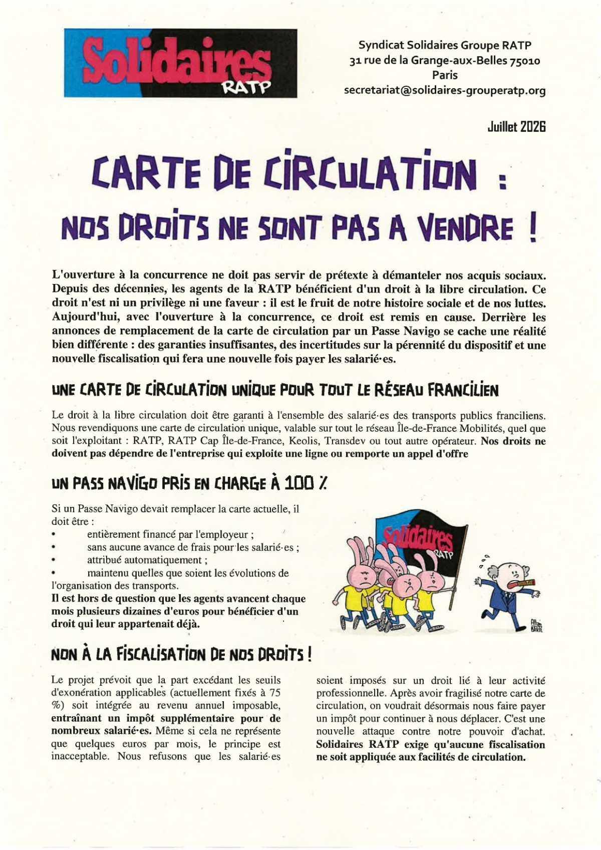 Solidaires RATP // Carte de circulation :nos droits ne sont pas à vendre !