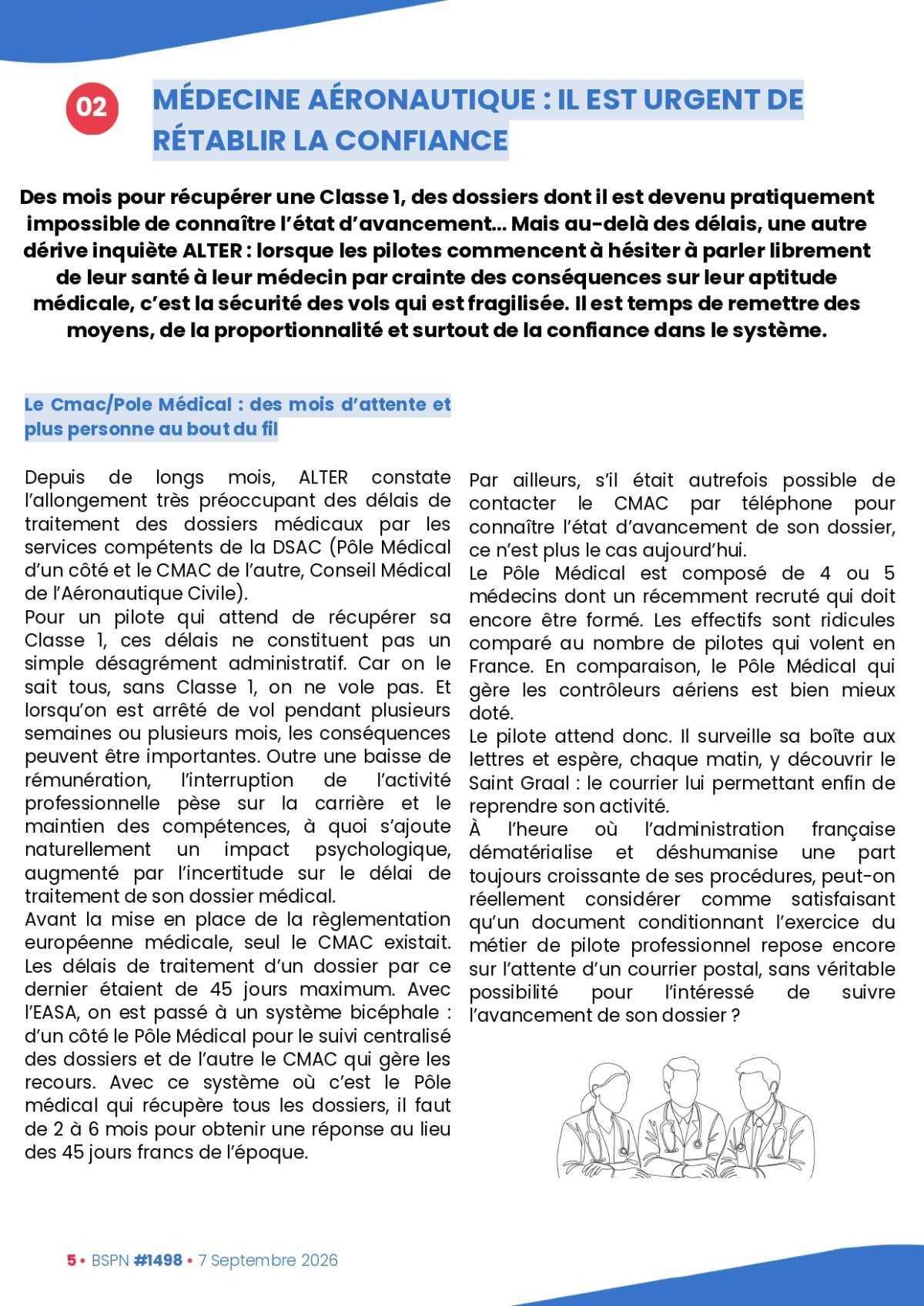 ALTER // Bulletin Syndical du Personnel Naviguant # 1498 du 7 septembre 2026
