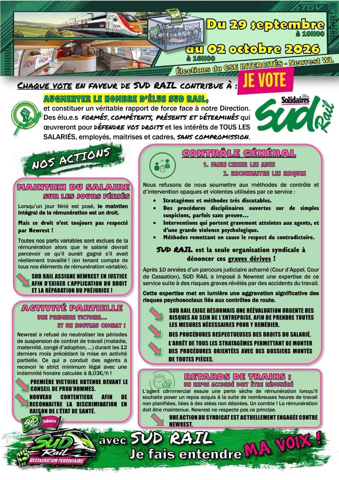 Élections CSE CSE Intercités Newrest WL : je vote SUD-Rail !