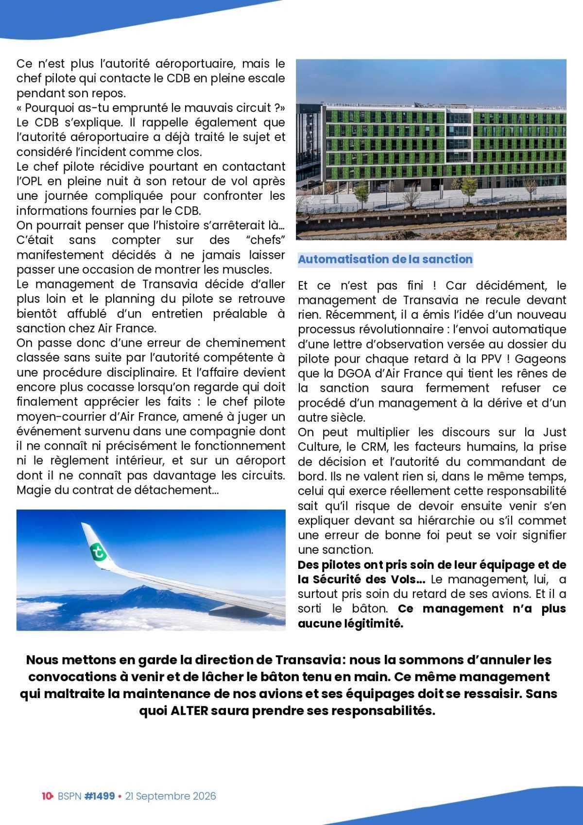 ALTER // Bulletin Syndical du Personnel Naviguant # 1499 du 21/09/26