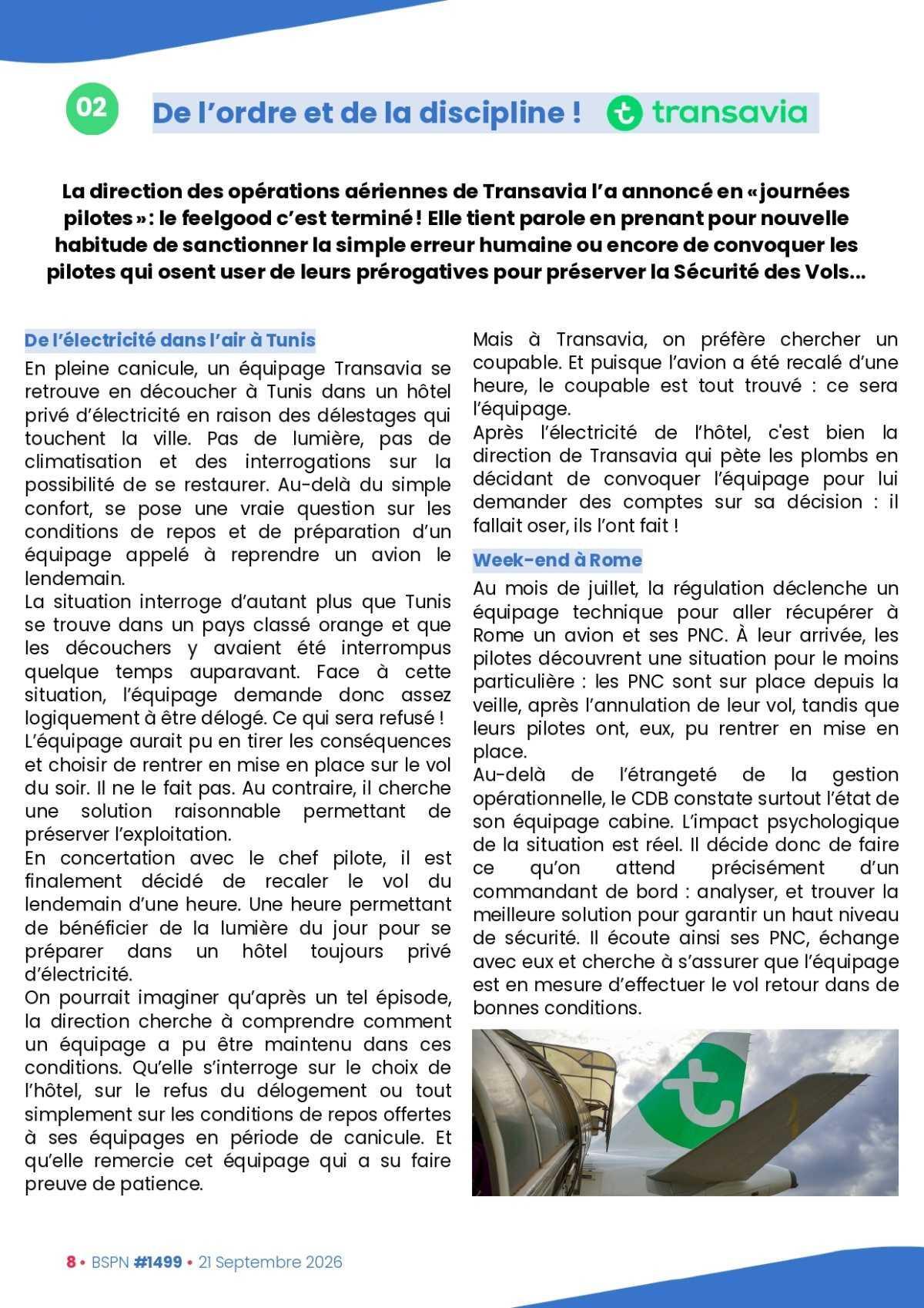 ALTER // Bulletin Syndical du Personnel Naviguant # 1499 du 21/09/26