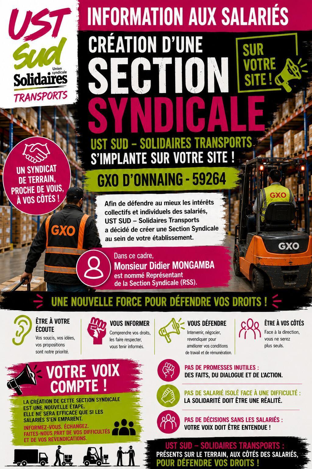 L'Union SUD Transports se développe à GXO Onnaing !