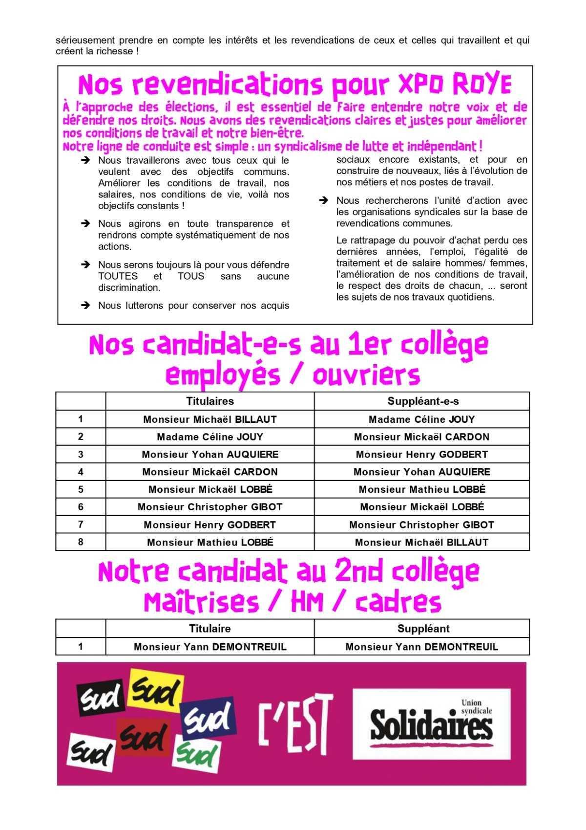 Élections CSE à XPO ROYE : Votez pour les candidats de l'Union SUD Transports !