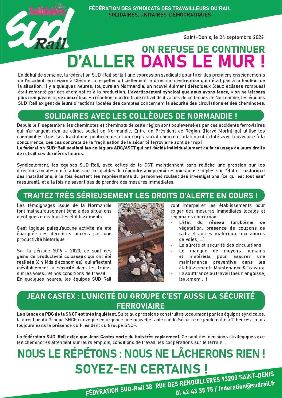 SUD-Rail // Sécurité ferroviaire : on refuse d'aller dans le mur !