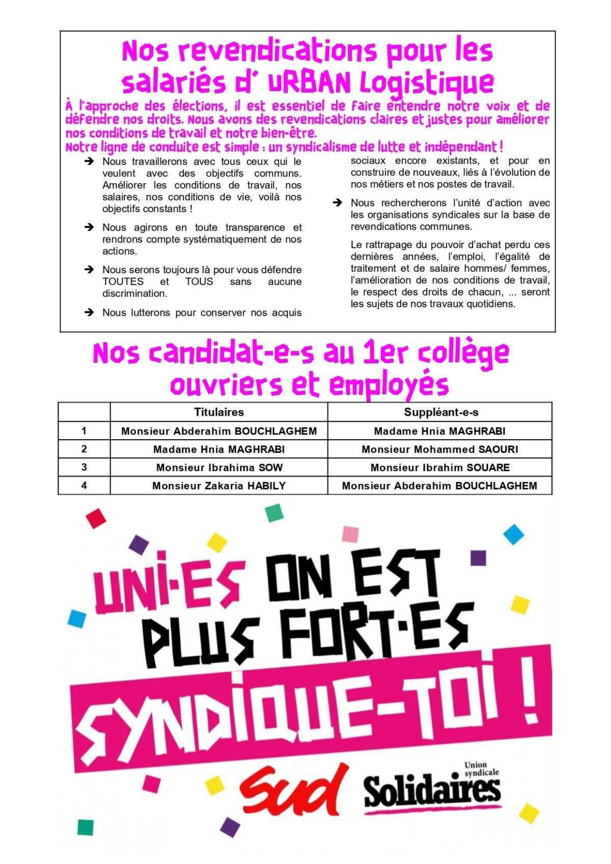 CSE URBAN Logistique : votez pour les candidats UST SUD !