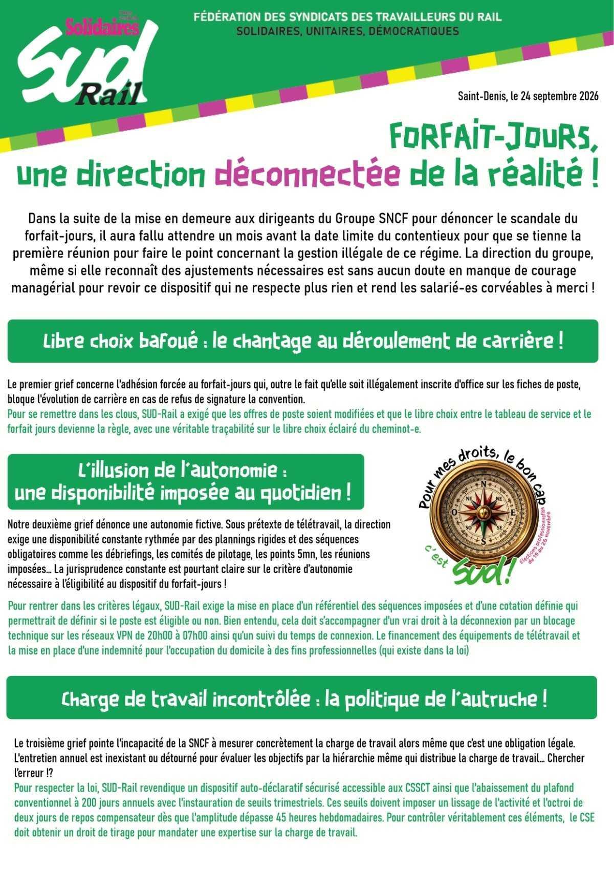 SUD-Rail // Forfait-jours : une direction déconnectée de la réalité