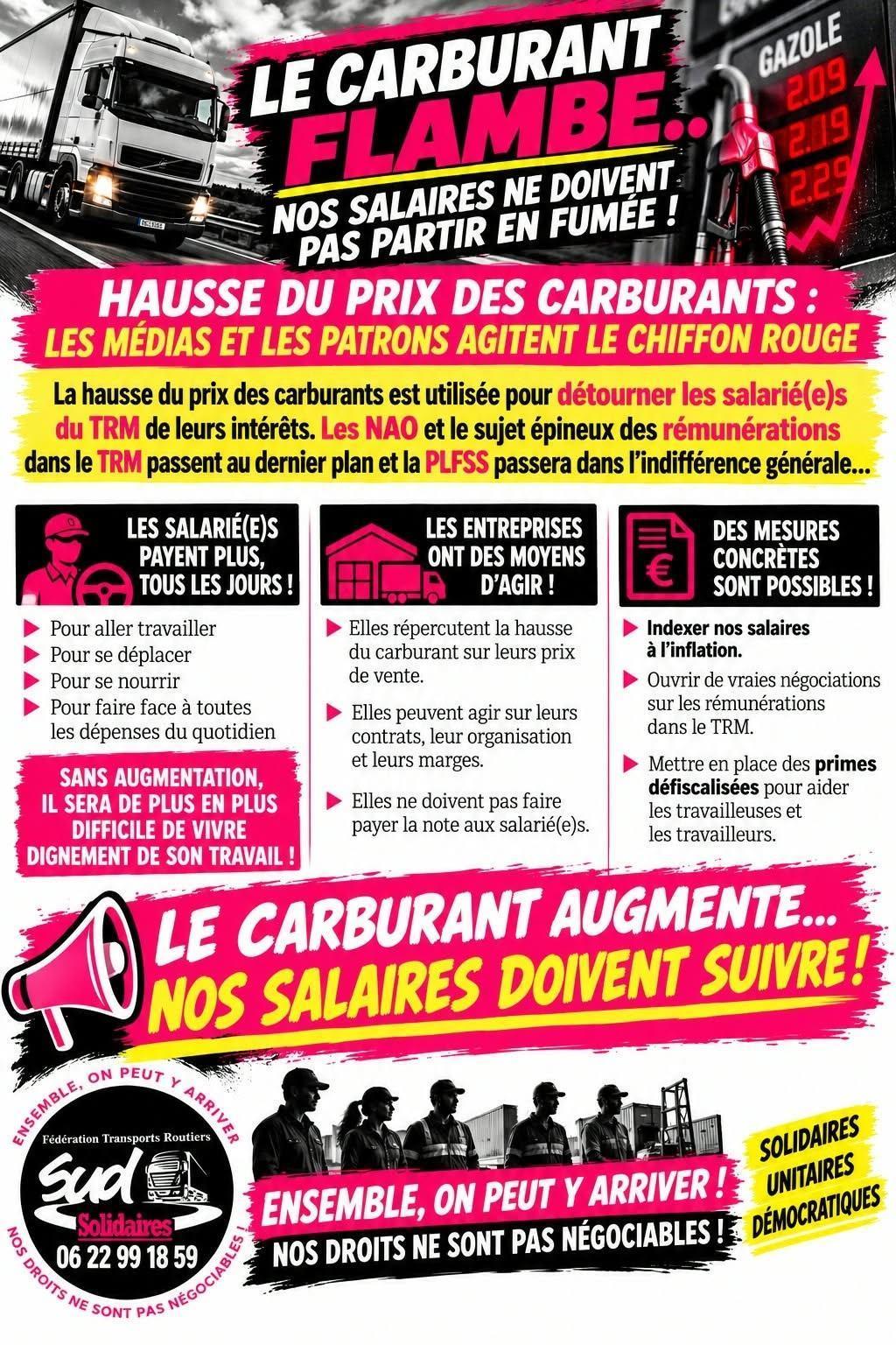 SUD Routiers // Le carburant augmente, nos salaires doivent suivre !