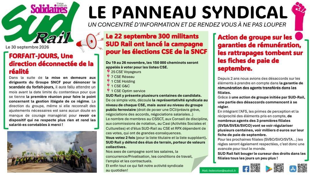 SUD-Rail // Le Panneau Syndical du 30 septembre 2026