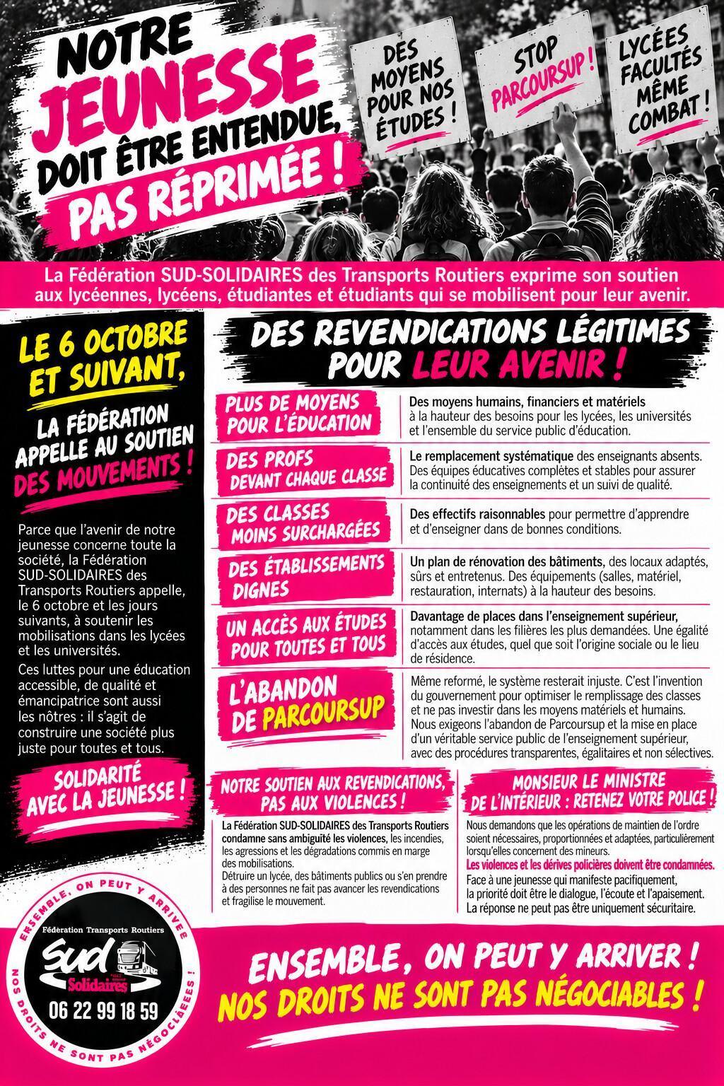 SUD Transports routiers // Notre jeunesse doit être entendue !