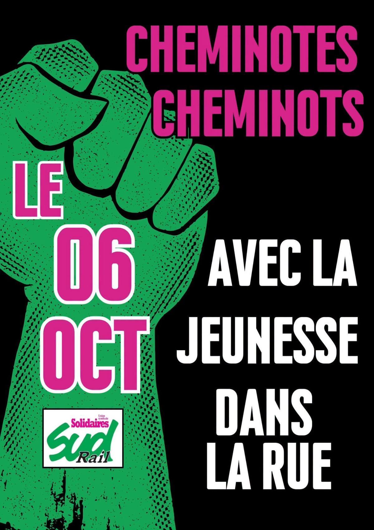 Cheminot-e-s // le 6 octobre avec la jeunesse dans la rue !