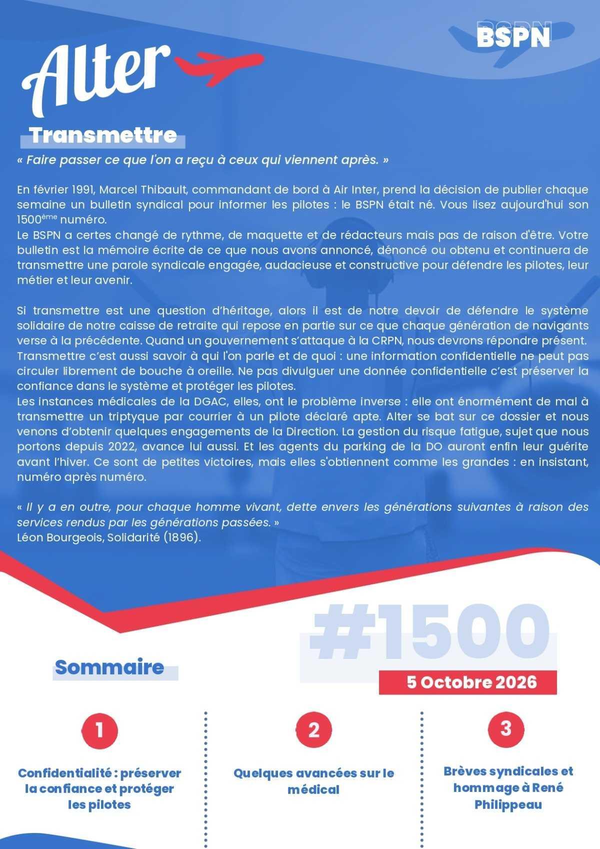 ALTER // Bulletin Syndical du Personnel Naviguant # 1500
