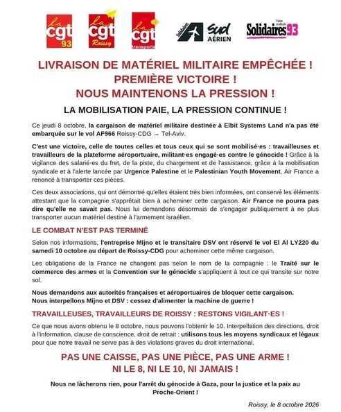 SUD Aérien // Livraison de matériel militaire empêchée !