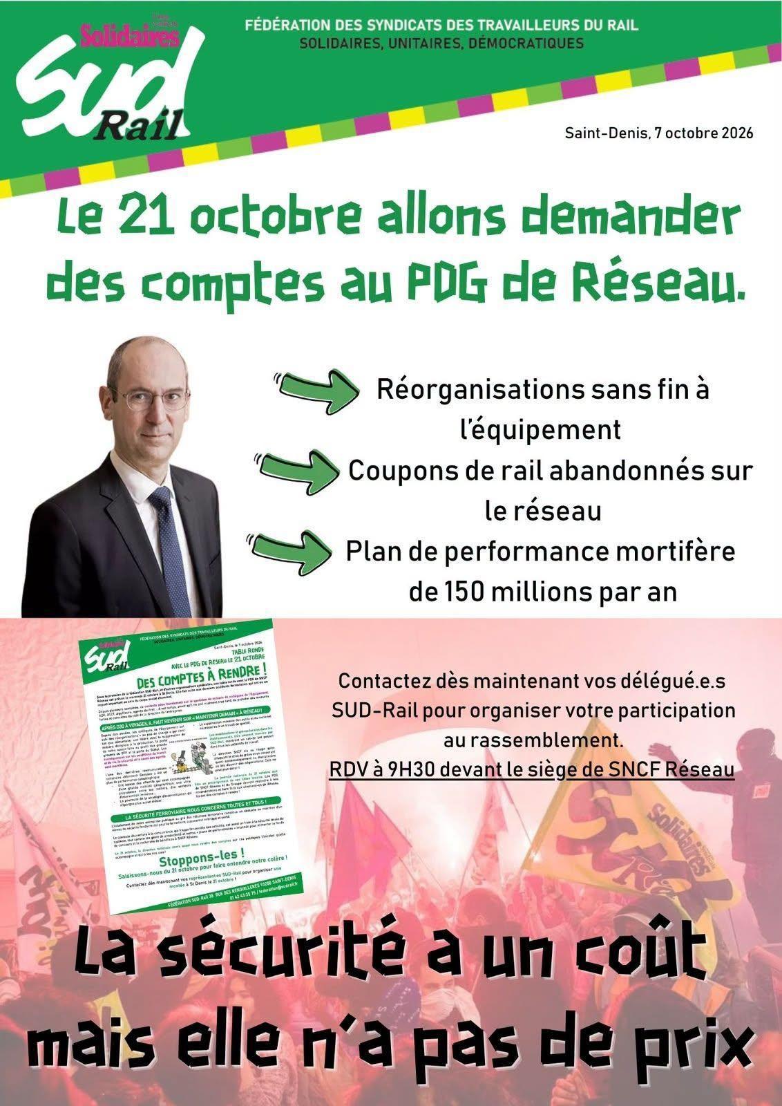 SUD-Rail // Le 21/10, allons demander des comptes au PDG de Réseau
