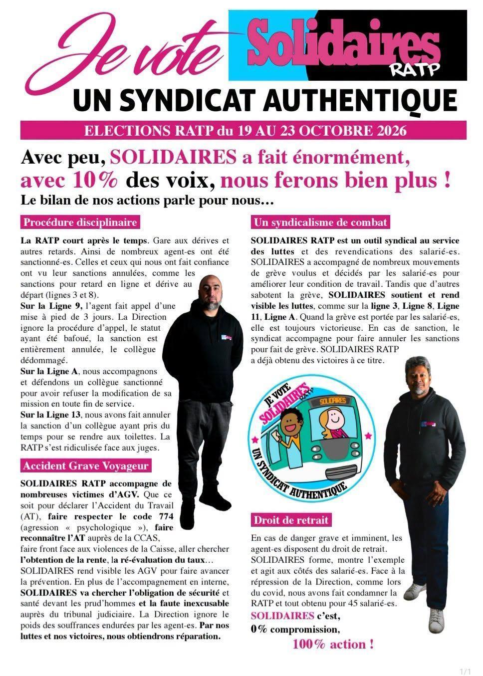 Solidaires RATP // Votez pou un syndicat authentique !