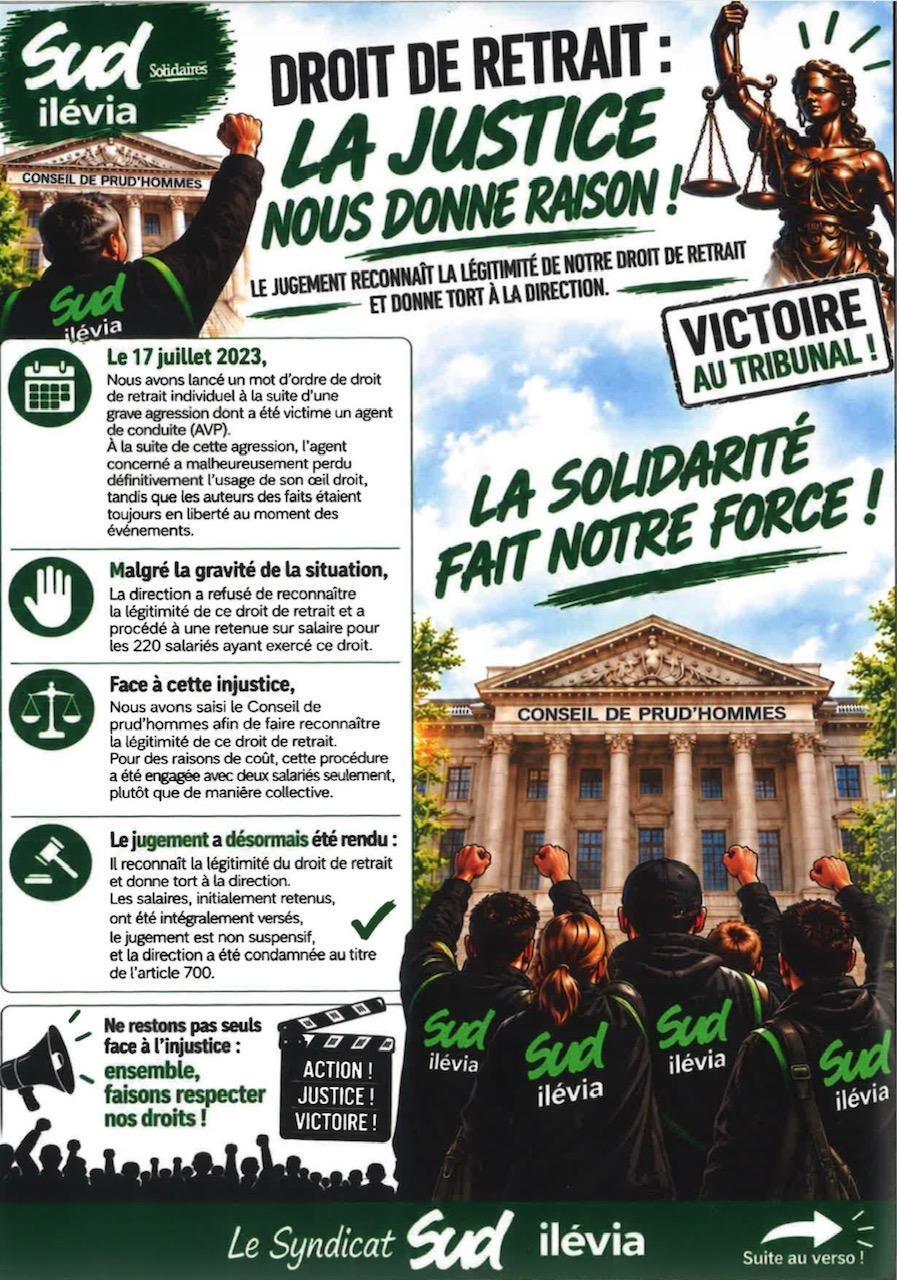 SUD ILEVIA // Droit de retrait : la Justice nous donne raison !