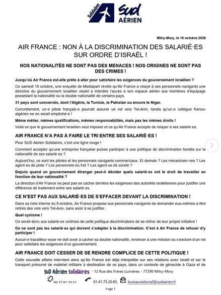 SUD Aérien // Non à la discrimination des salariés d'Air France !