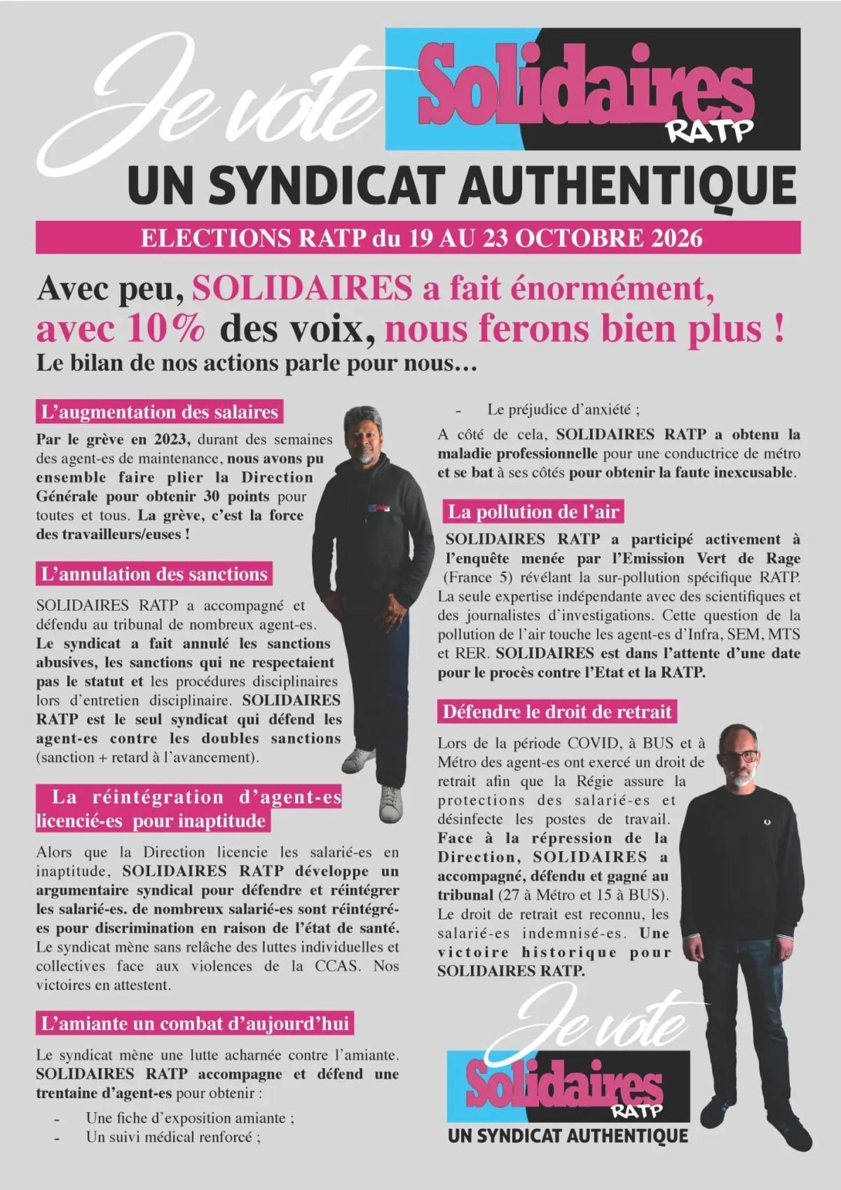 Votez pour les candidats de Solidaires RATP !
