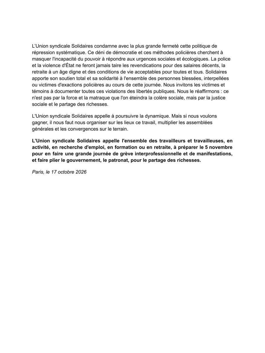 Solidaires // Le 17 octobre est un déferlement populaire !
