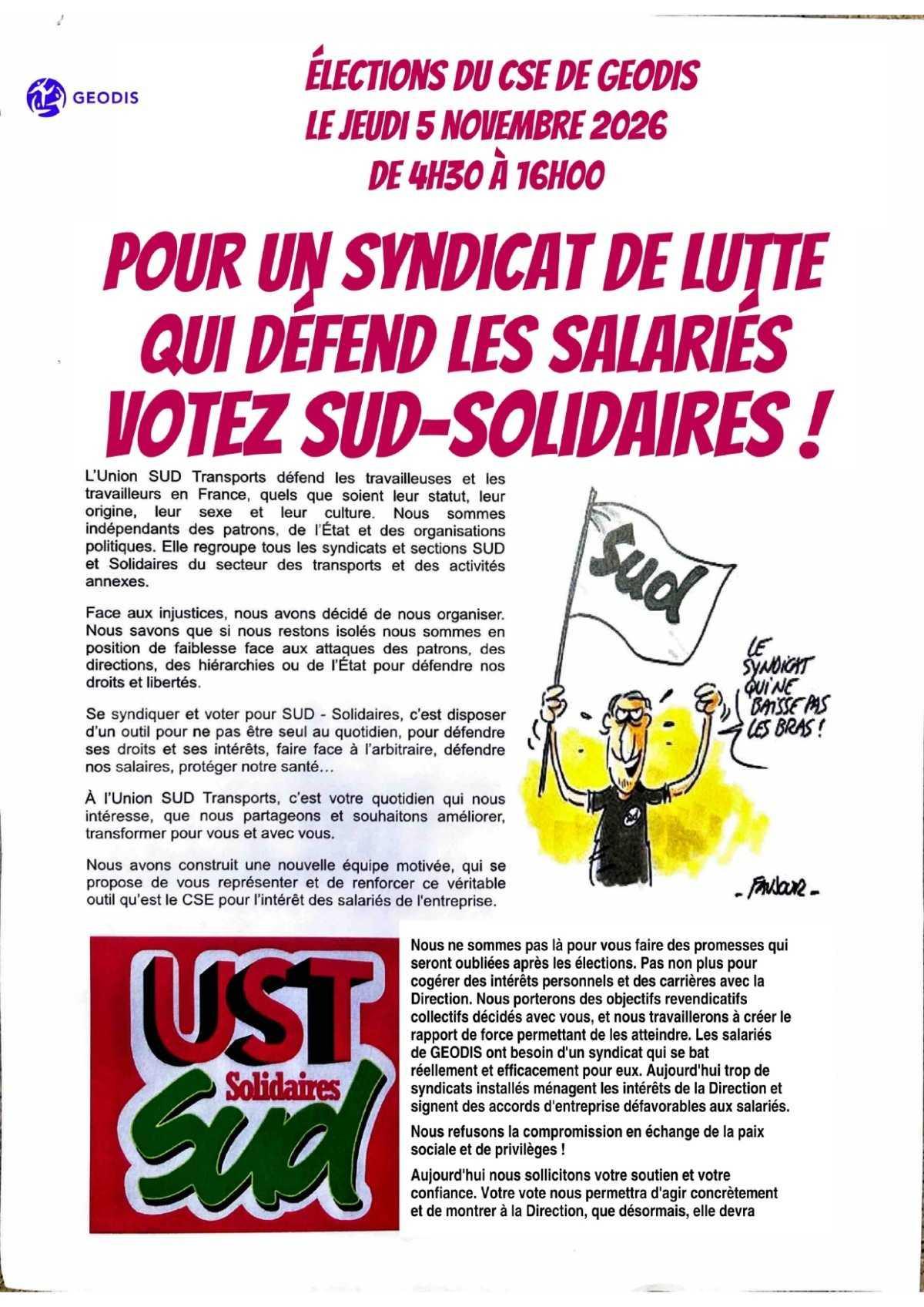 Votez pour l'UST SUD aux élections du CSE de GEODIS D&E PARIS EUROPE !