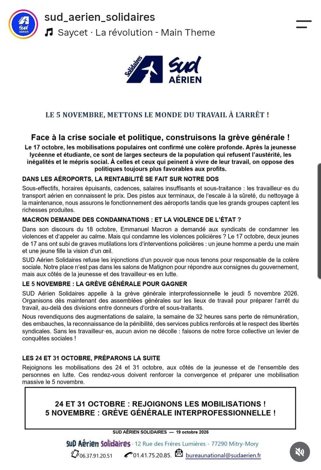 SUD Aérien // le 5 novembre, mettons le monde du travail à l'arrêt !