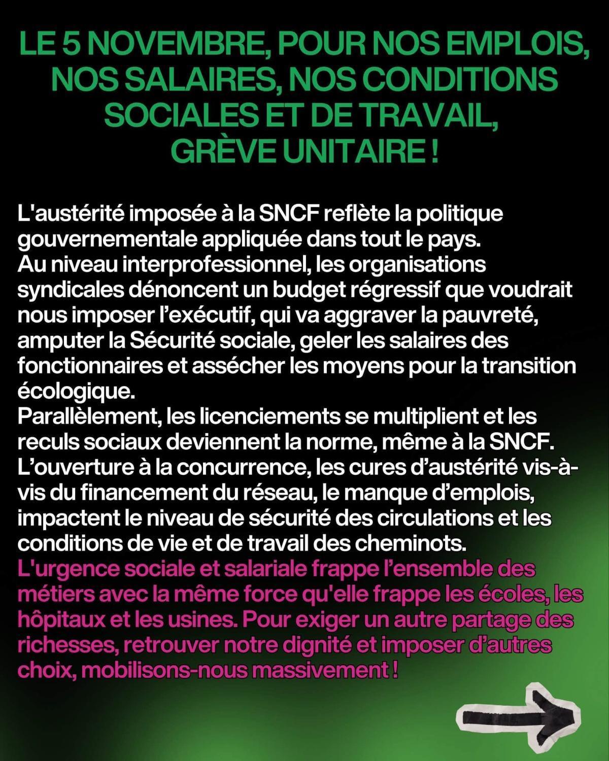 Communiqué unitaire des cheminots pour les 3 et 5 novembre