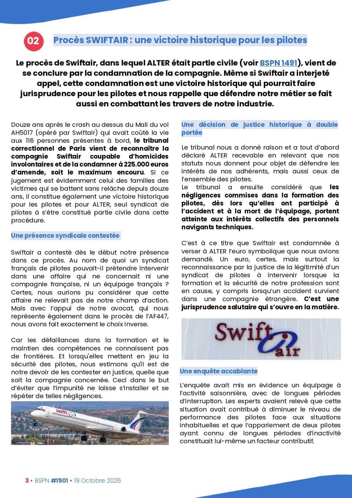 ALTER // Bulletin Syndical du Personnel Naviguant # 1501