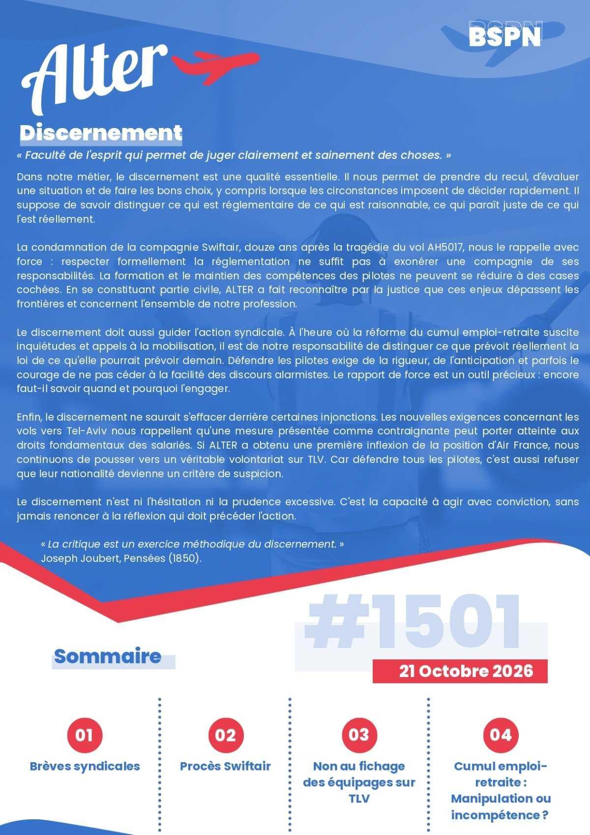 ALTER // Bulletin Syndical du Personnel Naviguant # 1501