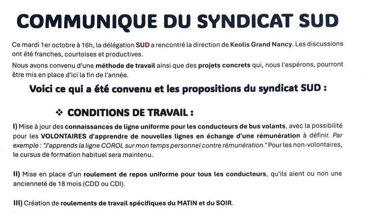 SUD KEOLIS NANCY // Communiqué du syndicat