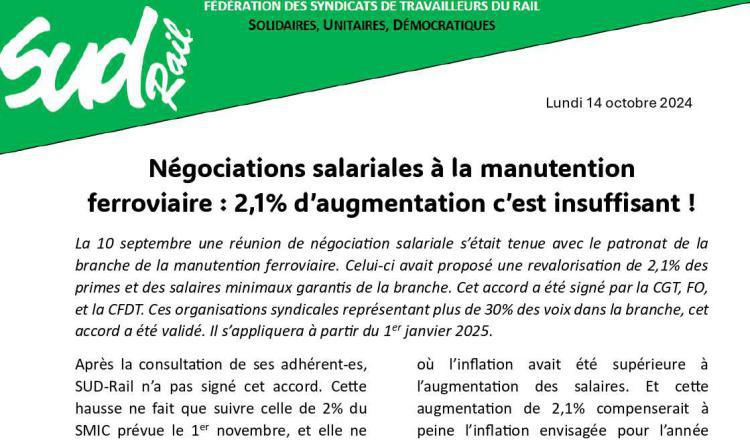 SUD-Rail // NAO dans la manutention ferroviaire : 2,1%, c'est insuffisant !