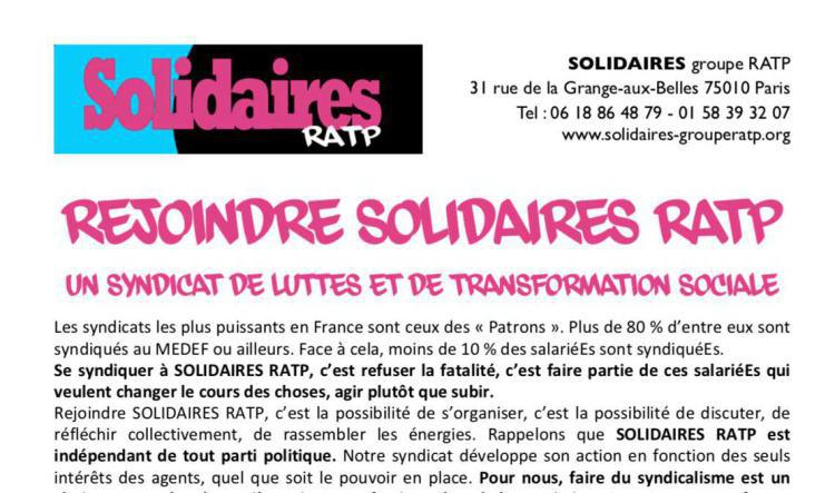 Rejoindre Solidaires RATP, un syndicat de lutte et de transformation sociale