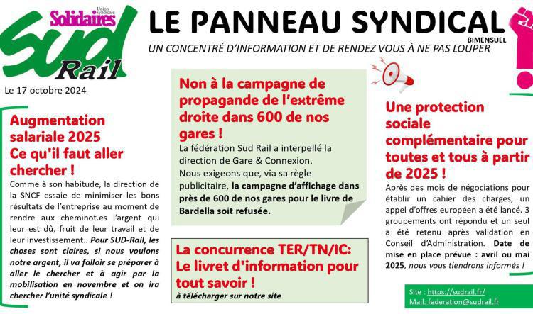 SUD-Rail // Le panneau syndical bimensuel du 17 octobre 2024