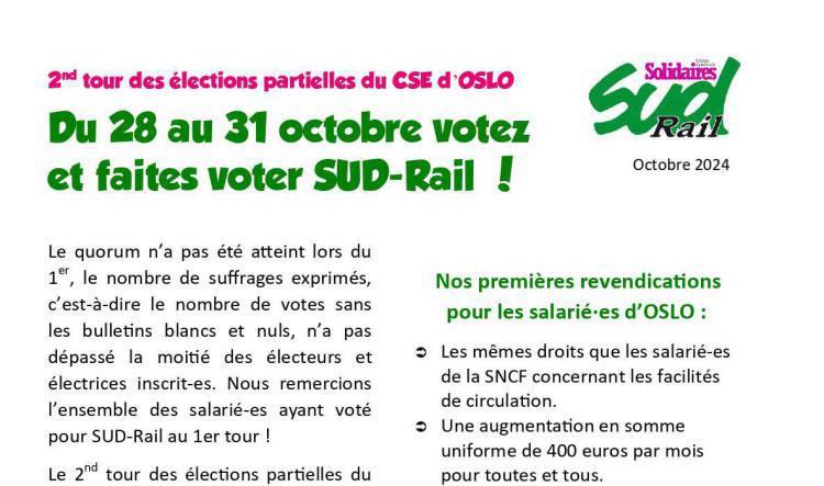 SUD-Rail // Tract second tour des élections CSE à OSLO