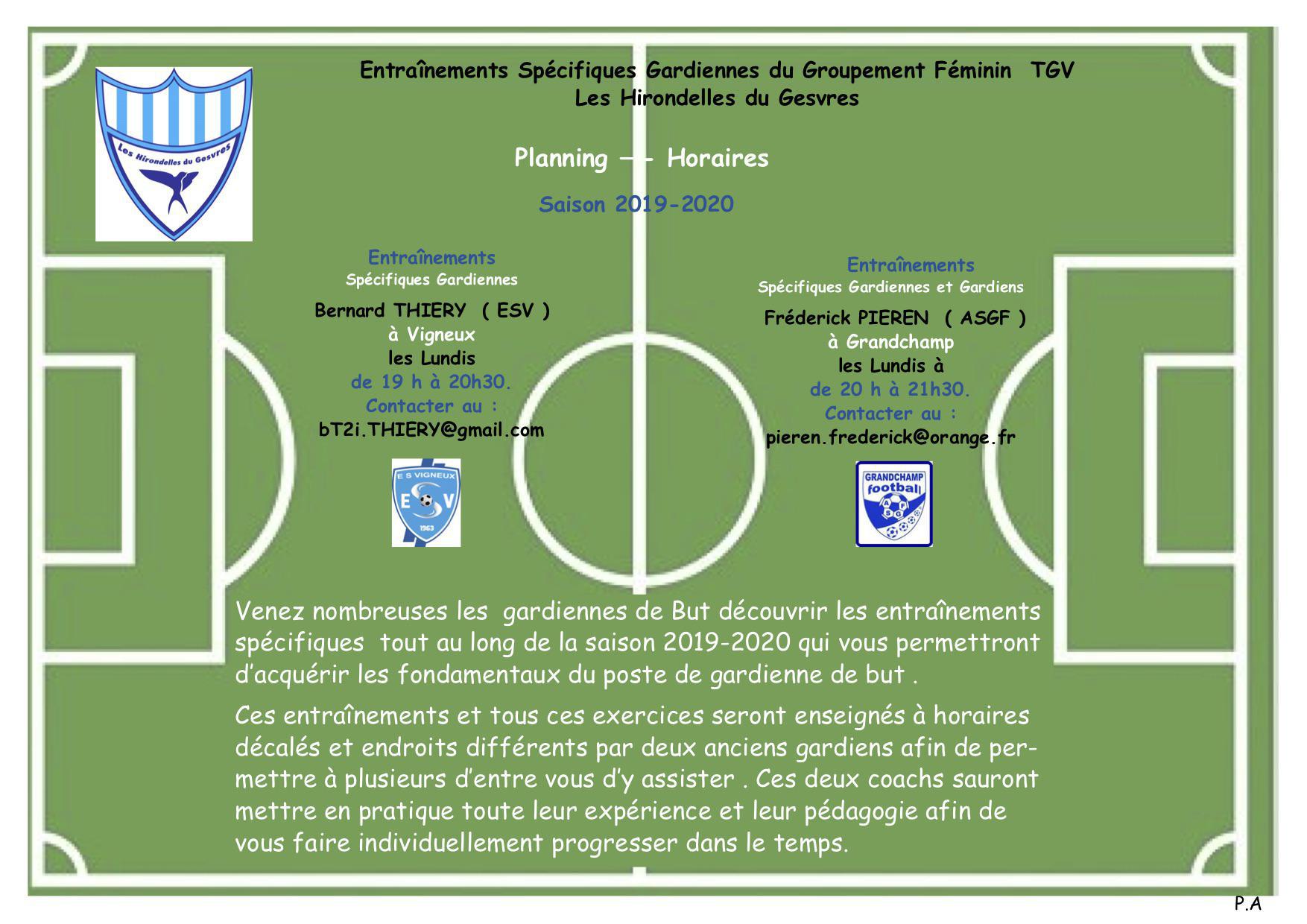 Entraînements spécifiques "Gardienne"