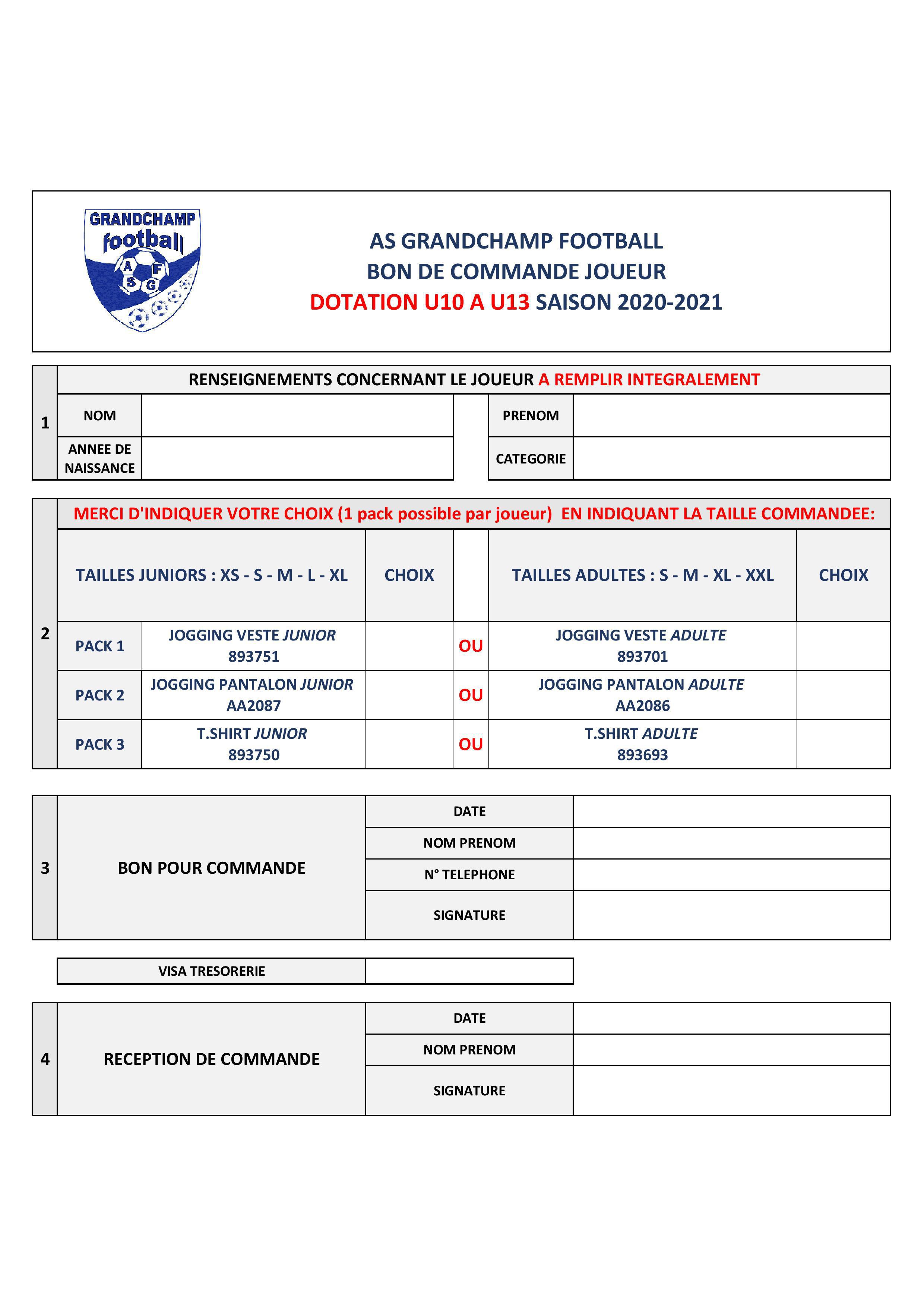 Dotation U10 à U13 saison 2020/2021