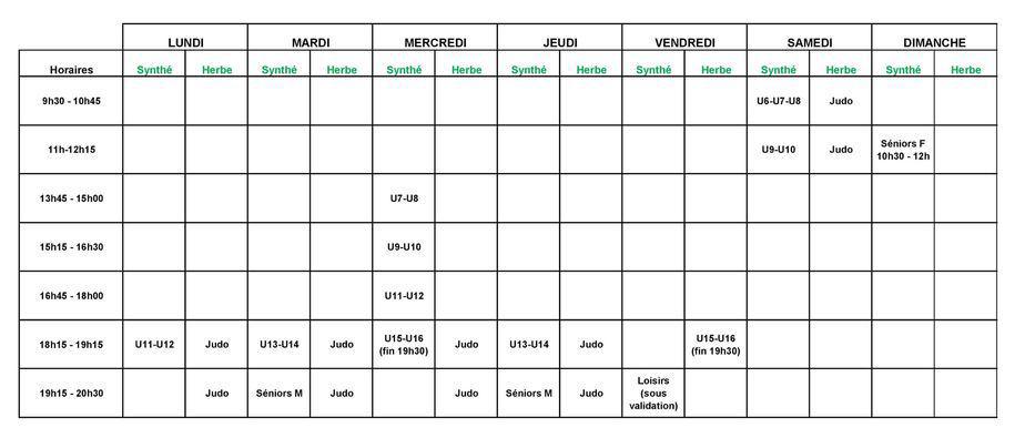 Nouveaux horaires d'entrainement !