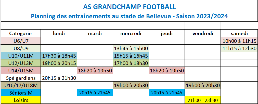 ENTRAINEMENTS - PLANNING 2023-2024