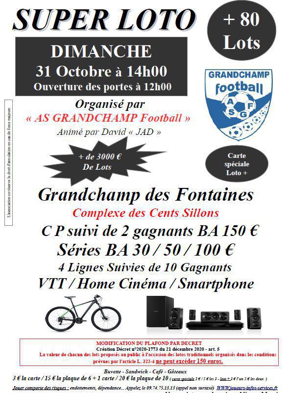 SUPER LOTO ASGF CE DIMANCHE 31 OCTOBRE 2021